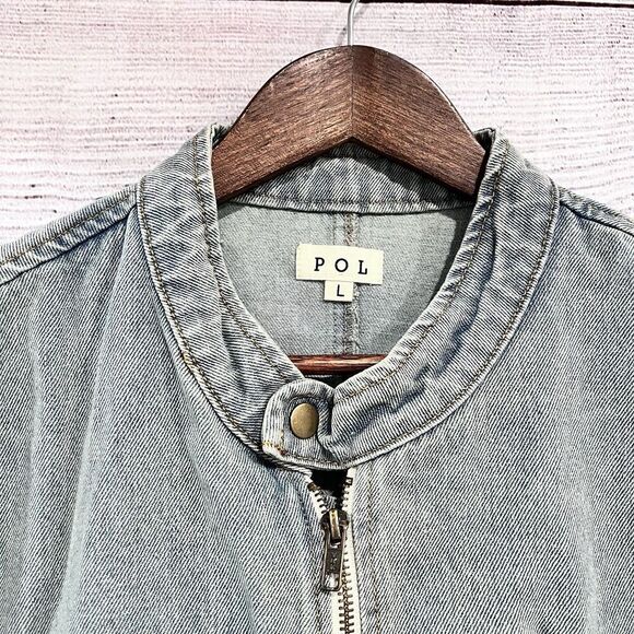 POL High Neck Zipper Front Zipper Denim Vest Jacket Size Large Cotton Boho Chic - Picture 5 of 6